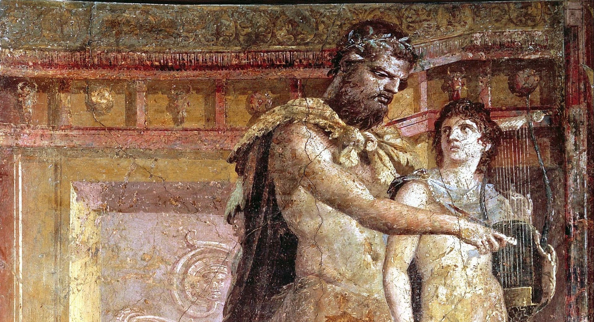 Roman fresco of the centaur Chiron teaching the young Achilles to play the lyre